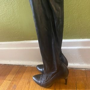 Worn Black Leather Louis Vuitton Knee High Boots